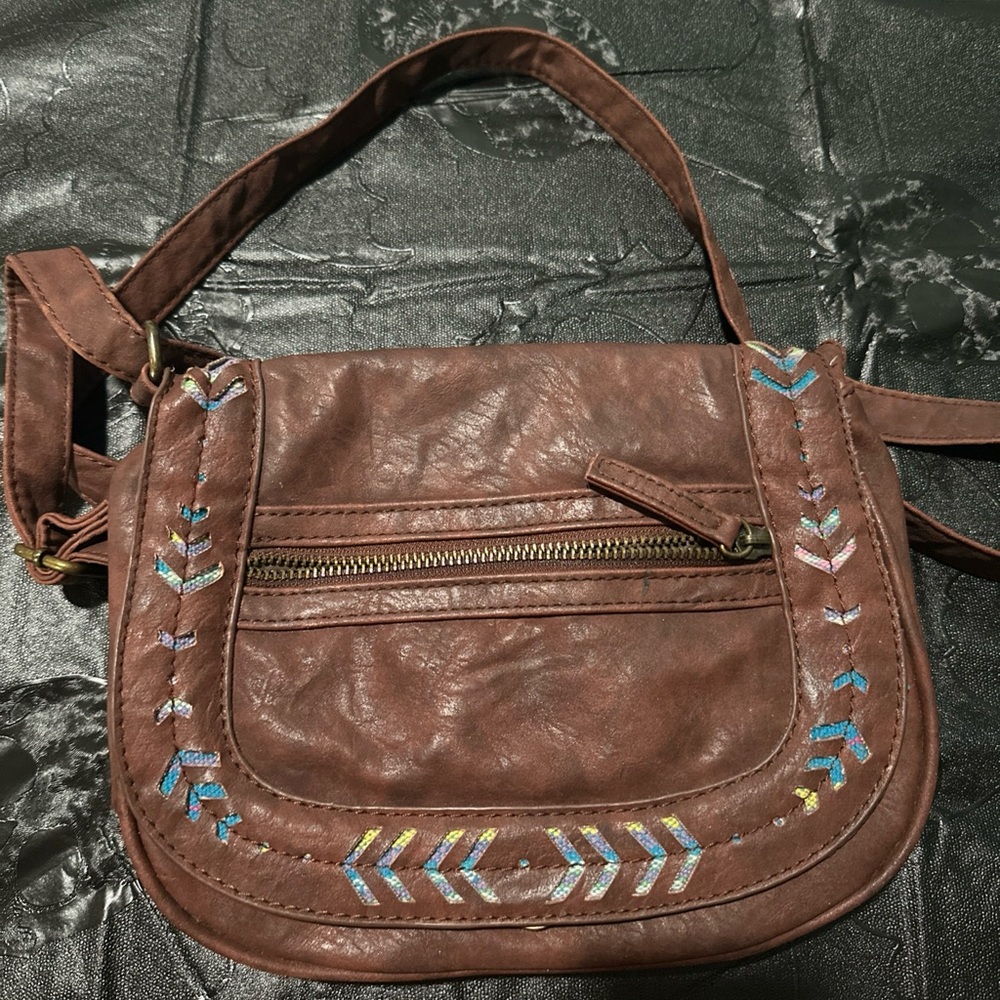 Mossimo Supply Co Pocketbook Shoulder Strap Brown with Accent Teal On Front